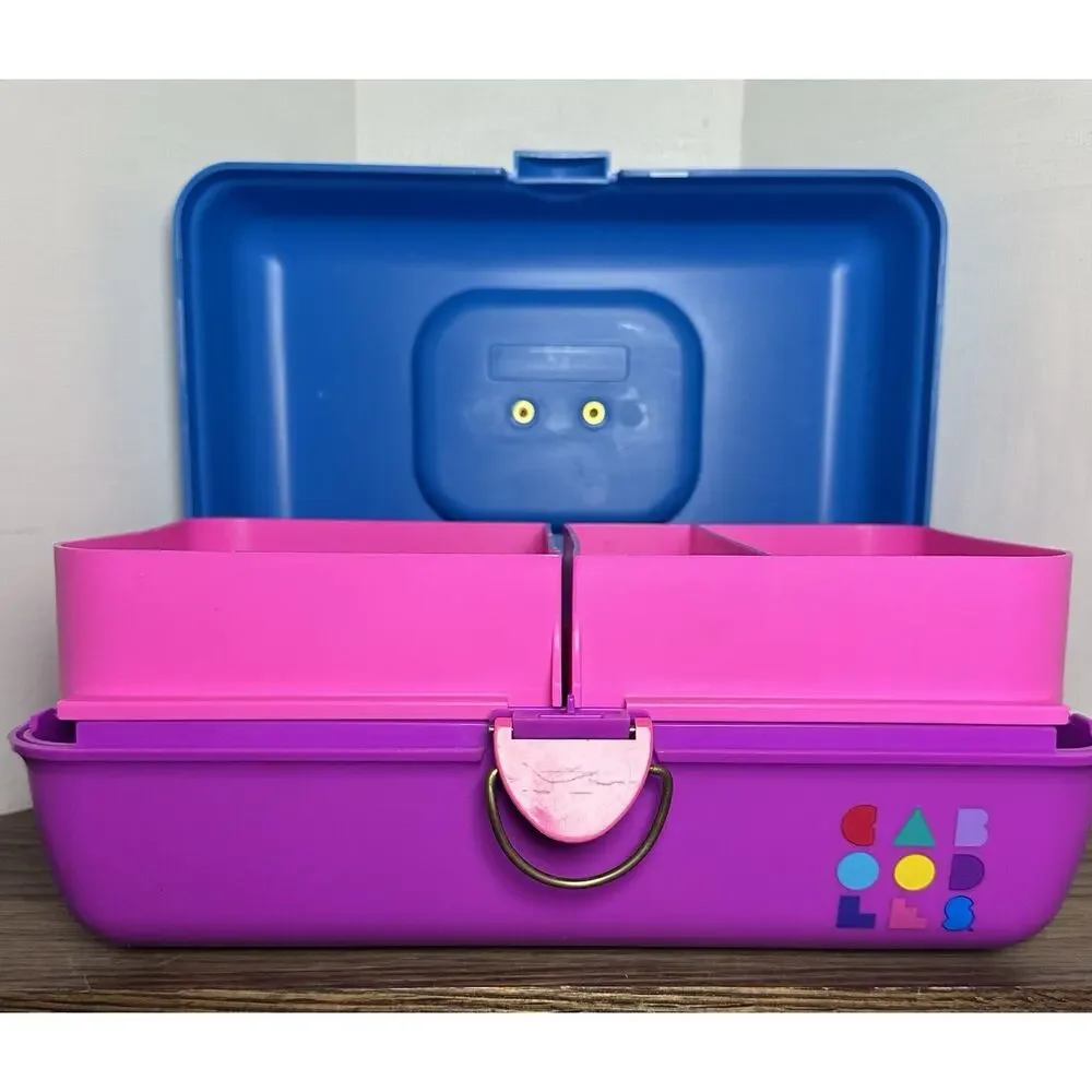 VTG Caboodles Pink Purple Make Up Storage Organizer Hard Case 2 Tiers 90s